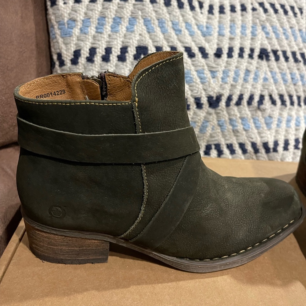 New Born leather dark olive leather booties sz 7 m $120